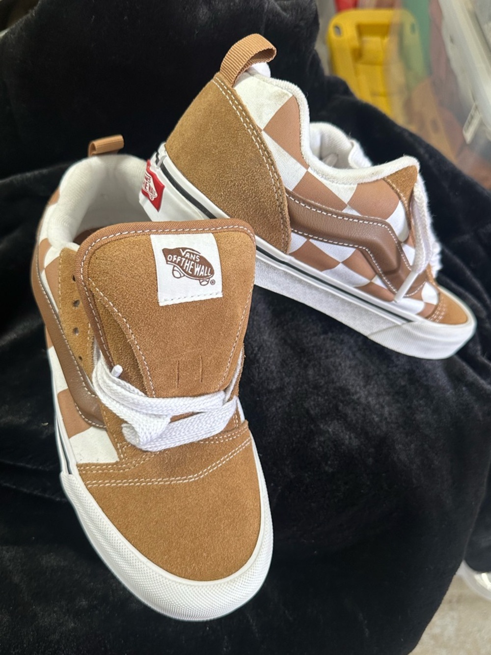Vans Brown and White Checkerboard Old Skool Sneakers